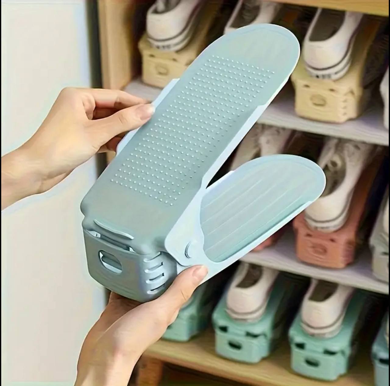 Adjustable shoe space saver organizer