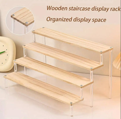 4-Tier Wooden & Acrylic Perfume Display Stand
