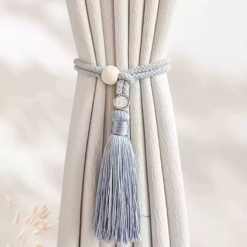 2 Bohemian fashion adjustable cotton cord curtain straps with rhinestone curtain buckles