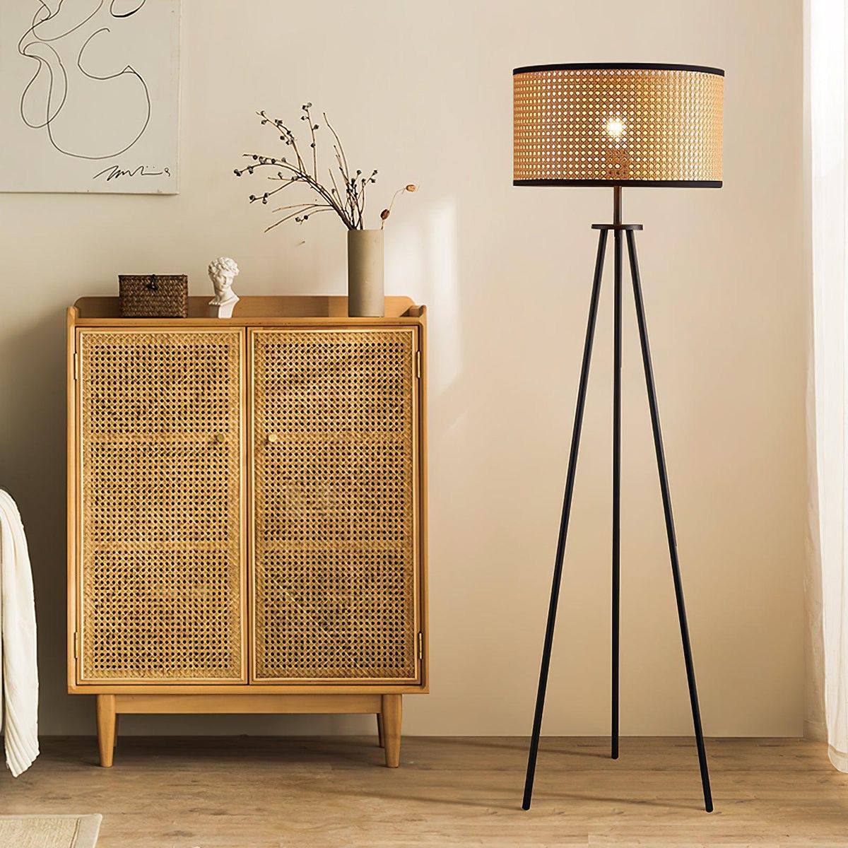 Floor Standing Rattan Tripod Lamp
