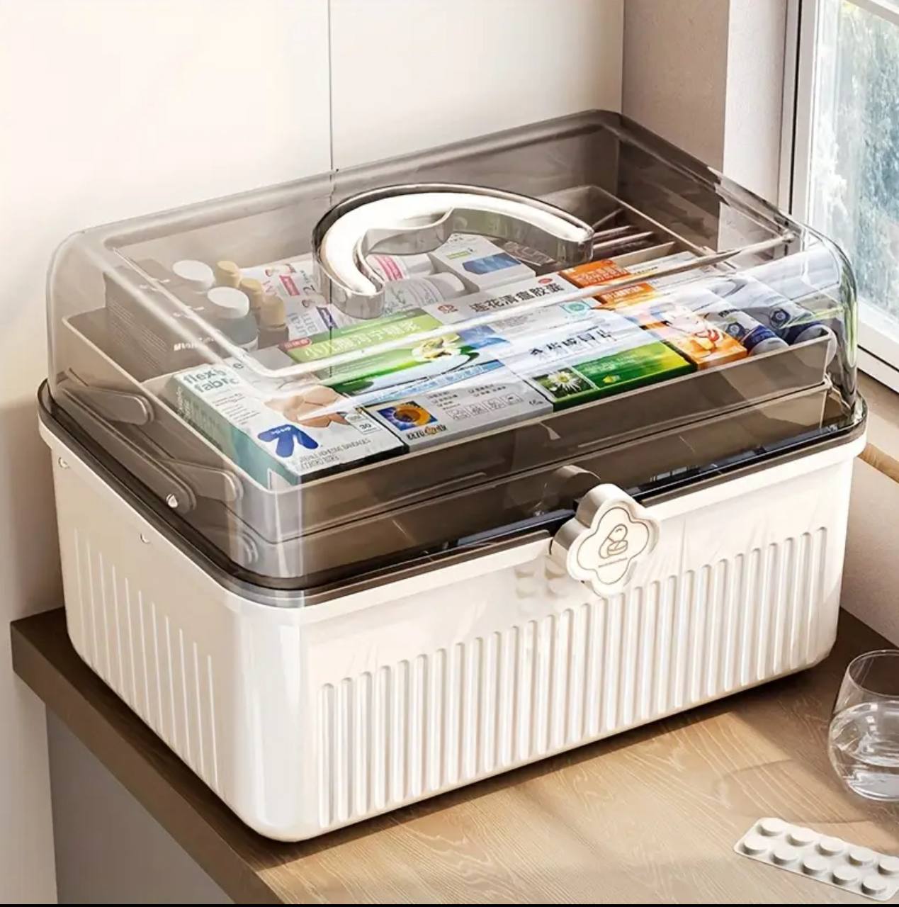 3 layered portable medicine storage box