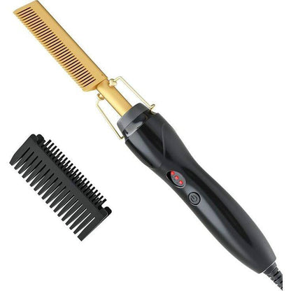 Gold electric heat comb hair straightener