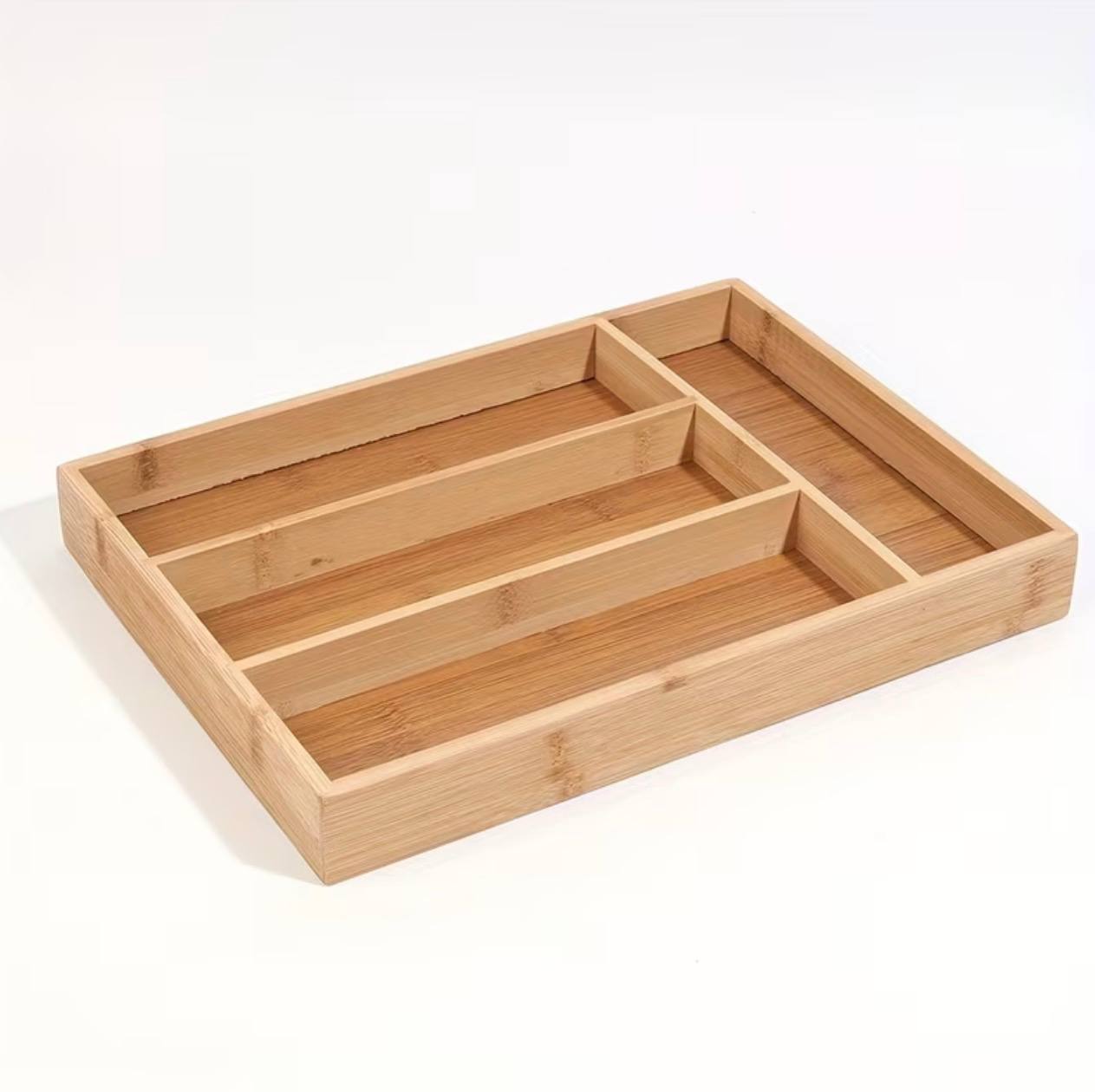 Bamboo Cutlery Tray With 4 Slots, Idea For Kitchen Drawer/Cutlery Cosmetic, Stationary For Modular Kitchen Basket And Kitchen Trolley (L 34.5 X B 25 X H 4.5 Cm