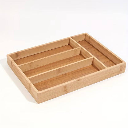 Bamboo Cutlery Tray With 4 Slots, Idea For Kitchen Drawer/Cutlery Cosmetic, Stationary For Modular Kitchen Basket And Kitchen Trolley (L 34.5 X B 25 X H 4.5 Cm