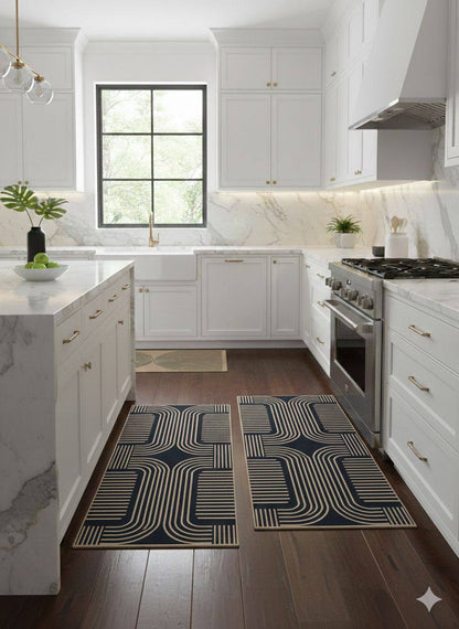 2pcs Geometric Heavy Duty Wide Kitchen Floor Mats Set