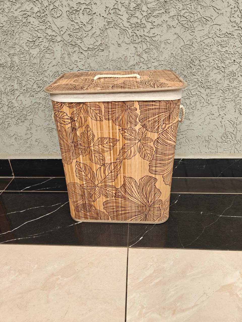 Foldable bamboo laundry basket