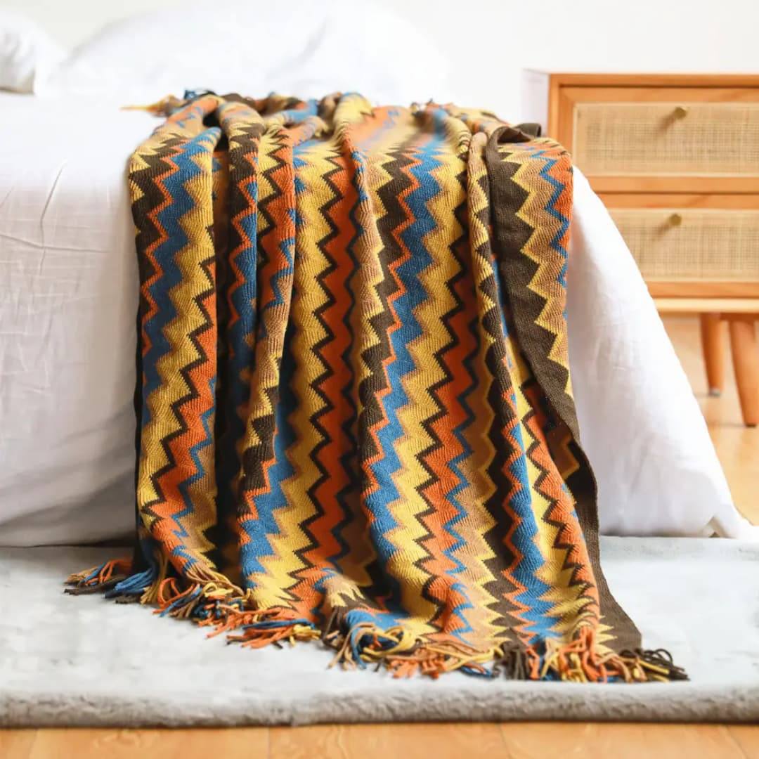 Boho Knit Throw Blankets Chenille Jacquard Soft With Tassel