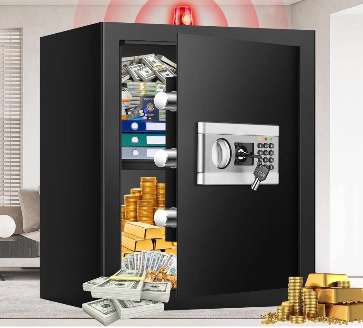 Electronic Storage  Boxes with Combination Lock and Spare Keys, Digital Home Security Safe Box for Home Important Documents Valuables