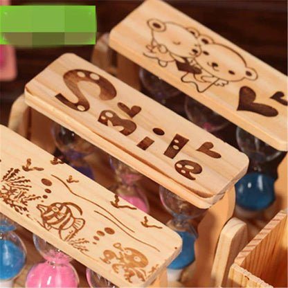 Handicraft Wooden Pen Stand with 3 Hourglass Timer