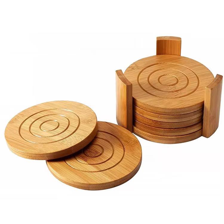 6PCS Round Bamboo Coaster Set