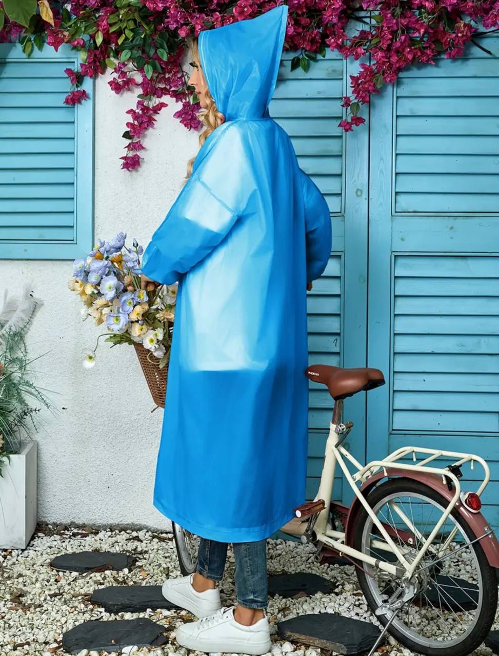 Men and Women Reusable Waterproof Jacket, Button Hooded Raincoat