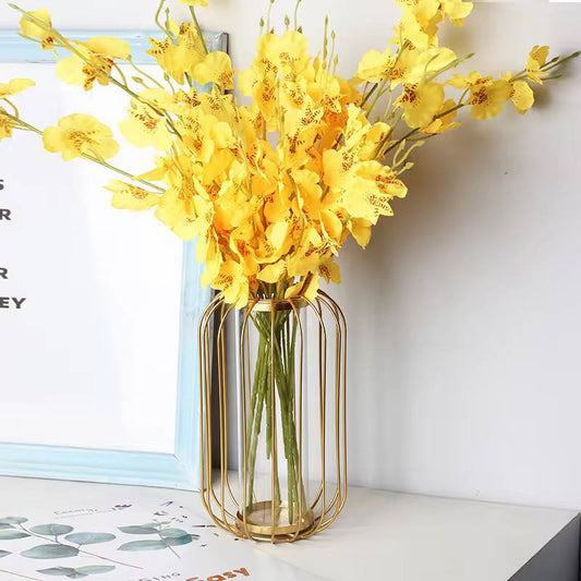 Modern Nordic luxury home decor contemporary metal bird cage shape flower glass vase