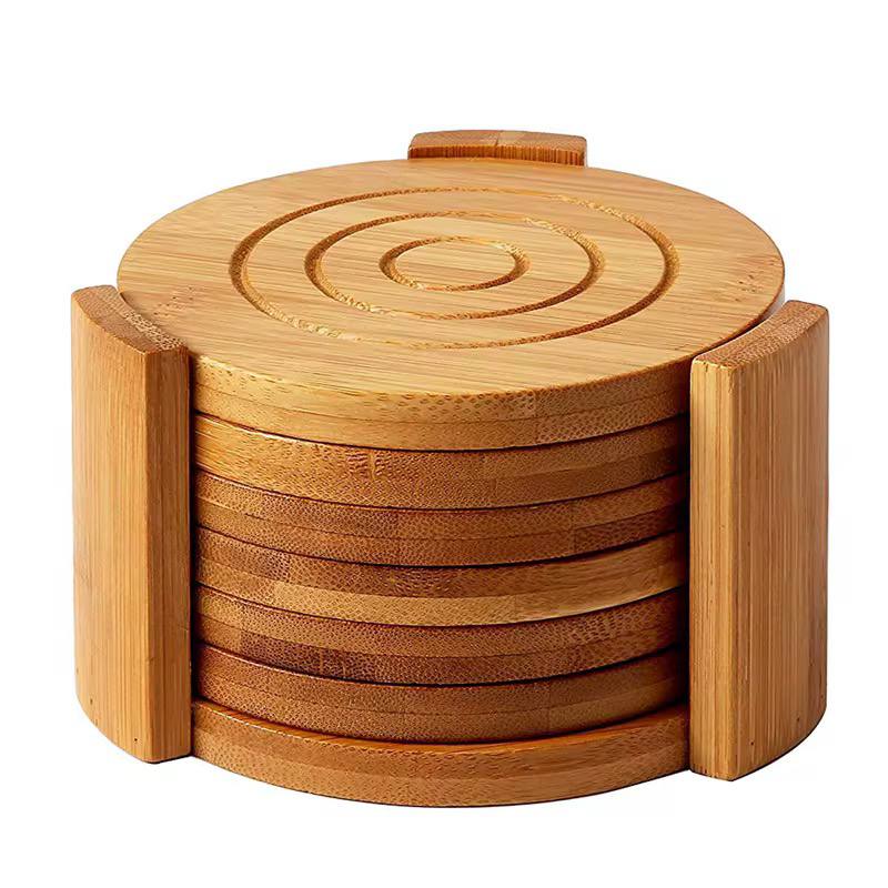 6PCS Round Bamboo Coaster Set