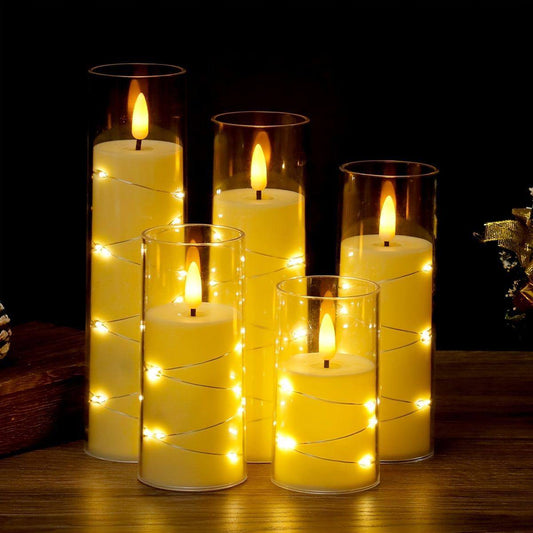 5pcs Flameless LED candles with string light