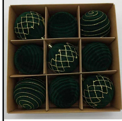 9 pcs set velvet maroon ornaments/ Christmas balls 
size 8 cm