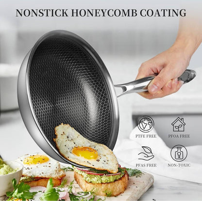 28cm Non-Stick Honeycomb Stainless Steel Frying Pan, 10 Inch Non-Stick Large Honeycomb Pan with Handle, Oven Safe, Non-Stick Coating, Induction, Cooking, Frying Pans