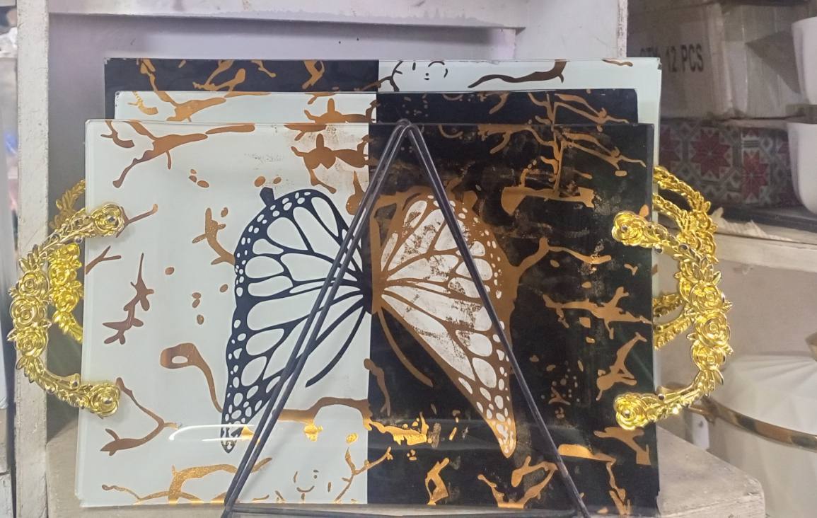 3 PCs glass serving trays