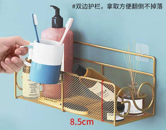 New design Mesh Bathroom rack with self adhesive stickers and hooks