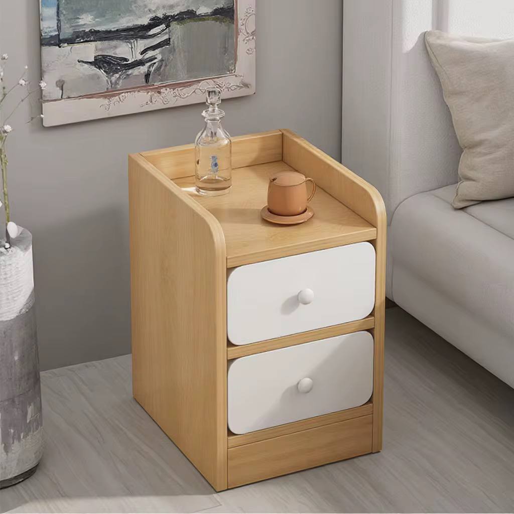 Minimalist wooden bedside table with drawer