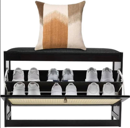 Wooden stool with bucket flip  shoe cabinet