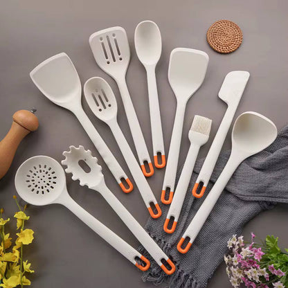 High Temperature resistant heavy duty silicone cooking/serving spoons with hard TPR handles.
11pc set