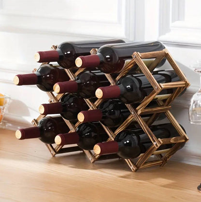 Foldable 10 Slot wooden wine bottle rack
