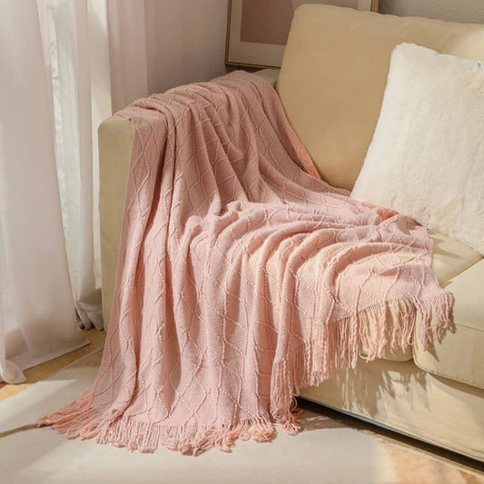 Knitted Throw Blanket With Tassel