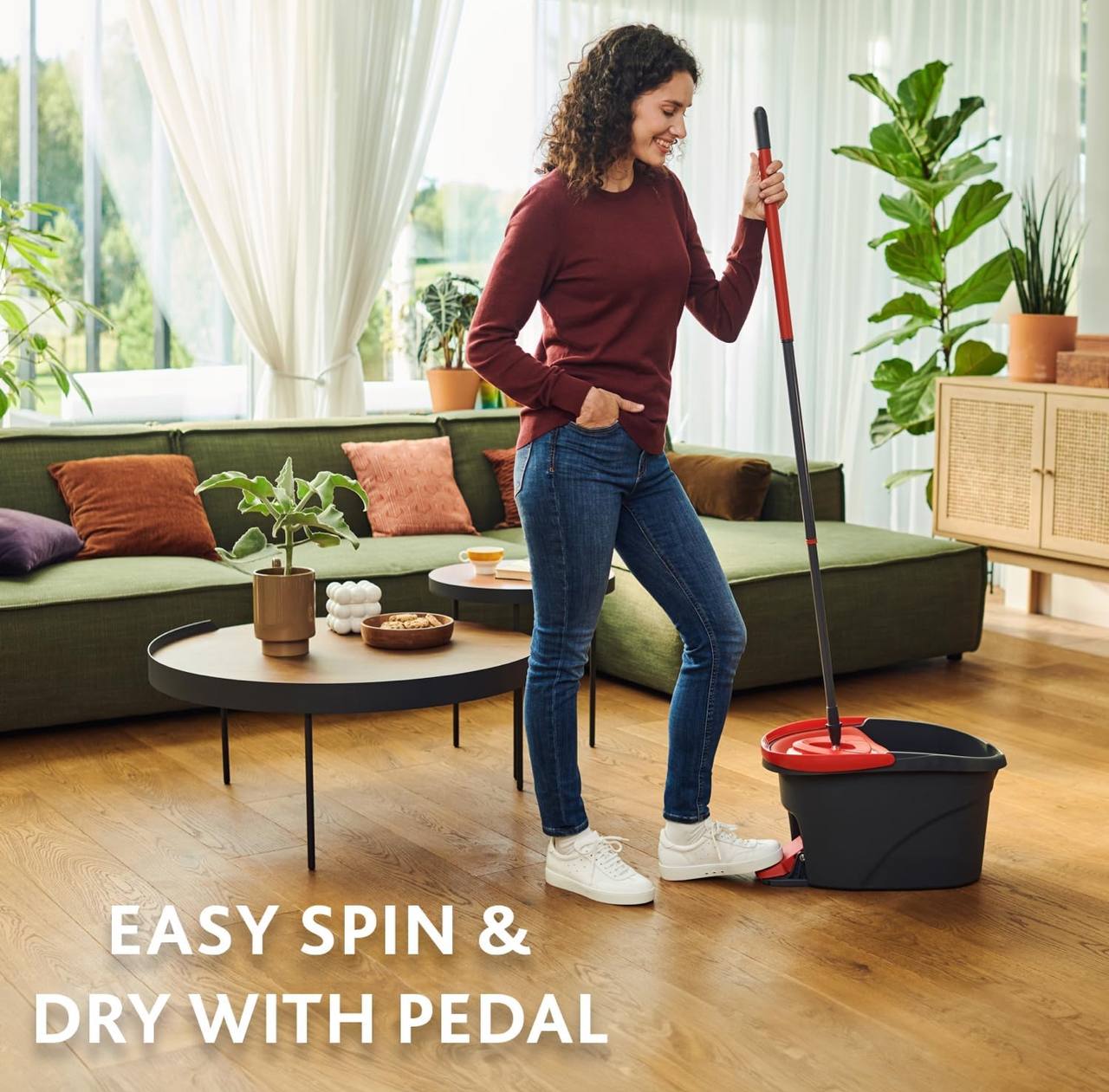 Black spin mop bucket with a foot pedal