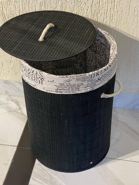 Round Black Eco-friendly bamboo laundry basket black