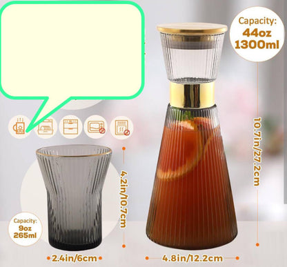 DUJUST Ribbed  Glass Carafe Set,