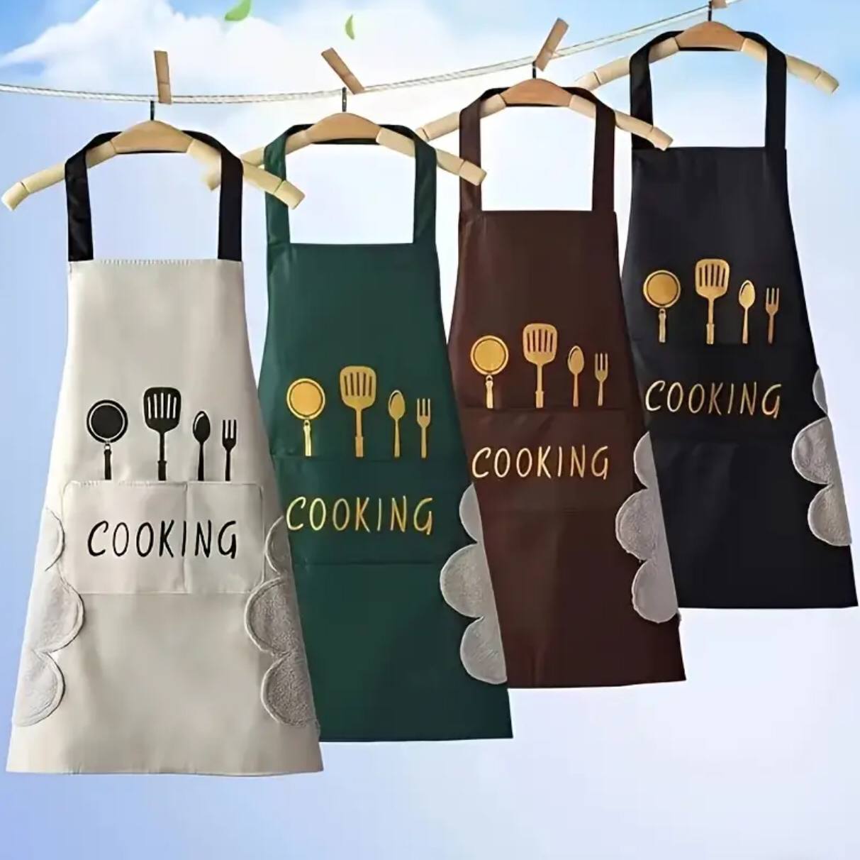 Kitchen Apron with Hand Wipe Pockets