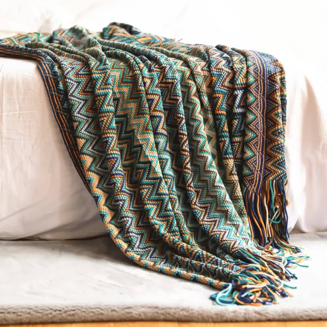 Boho Knit Throw Blankets Chenille Jacquard Soft With Tassel