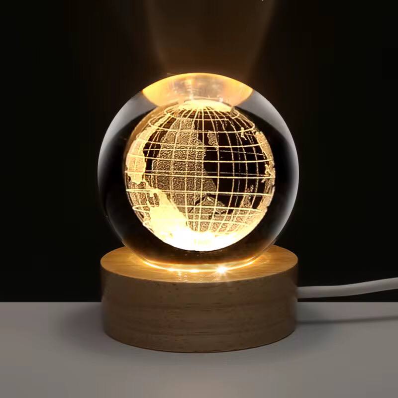 3D Earth Crystal LED Ball Night Lamp Warm Light - Compact USB Wall Charger 5V1A Output 1 For Birthday Christmas Astronomy Space Gifts For Boys Girls (Crystal Earth)