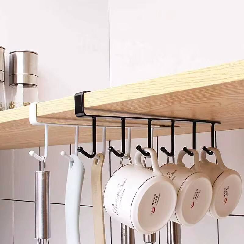 Iron 6 Hook Storage Shelf Wardrobe Cabinet Metal Under Shelve Mug Cup Hanger Bathroom Kitchen Organizer Hanging Rack Holder