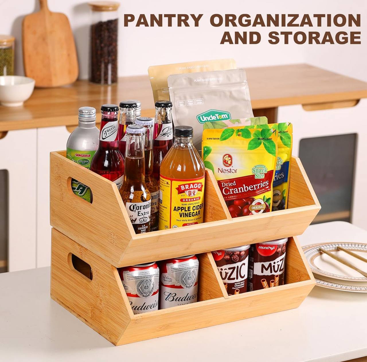 Bamboo pantry organizer/storage bin with removable divider*