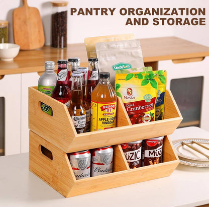 Bamboo pantry organizer/storage bin with removable divider*