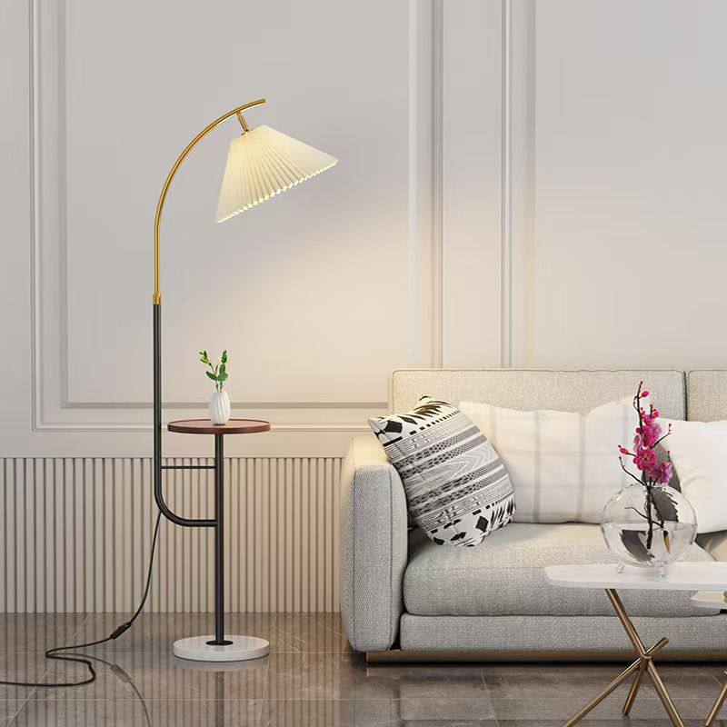 Elegant Arc Floor Lamp with Side Table