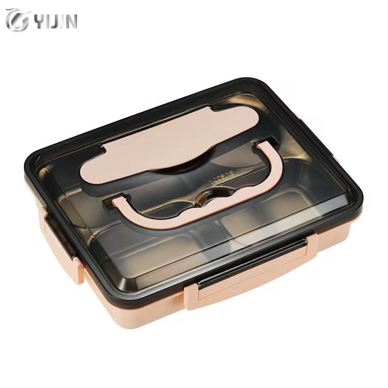 Dish Combo set with 3 Grid Stainless Steel Lunch Box With Spoon and Chopsticks and insulated lunch bag