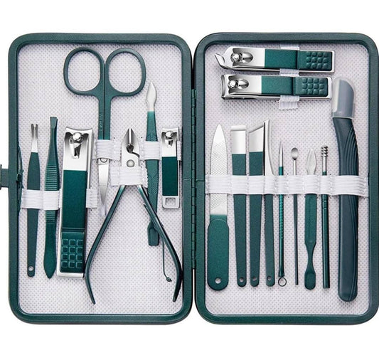 Professional manicure set with exquisite leather cover.