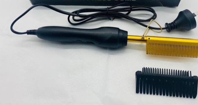 Gold electric heat comb hair straightener