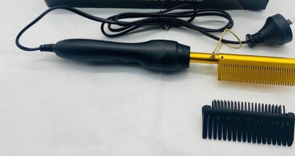 Gold electric heat comb hair straightener