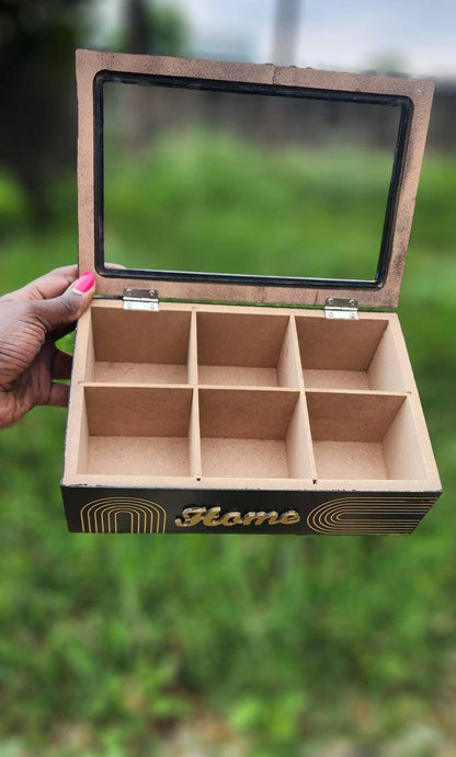 6 compartments wooden teabag / coffee organizer