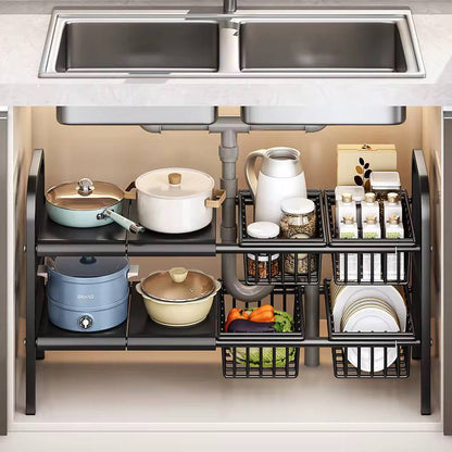 Under the sink adjustable 2 tier rack