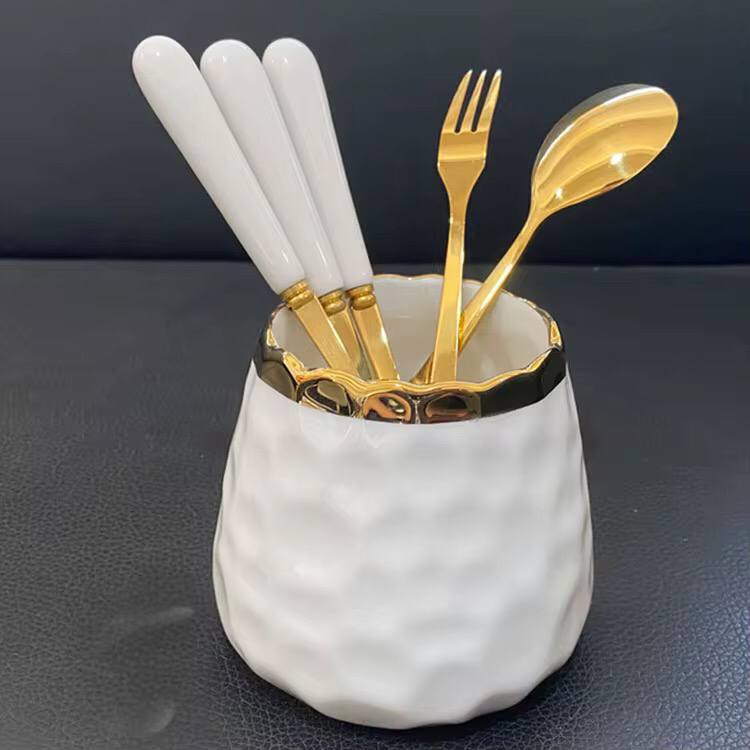 Nordic Light Luxury Fruit Fork and Spoon Ceramic Storage Tank Set