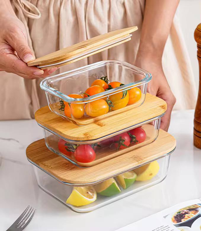 3in1  snack storage box set wooden top lid