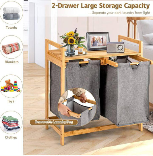 Premium Quality laundry
sorter 2 in 1 mounted on Bamboo stand.