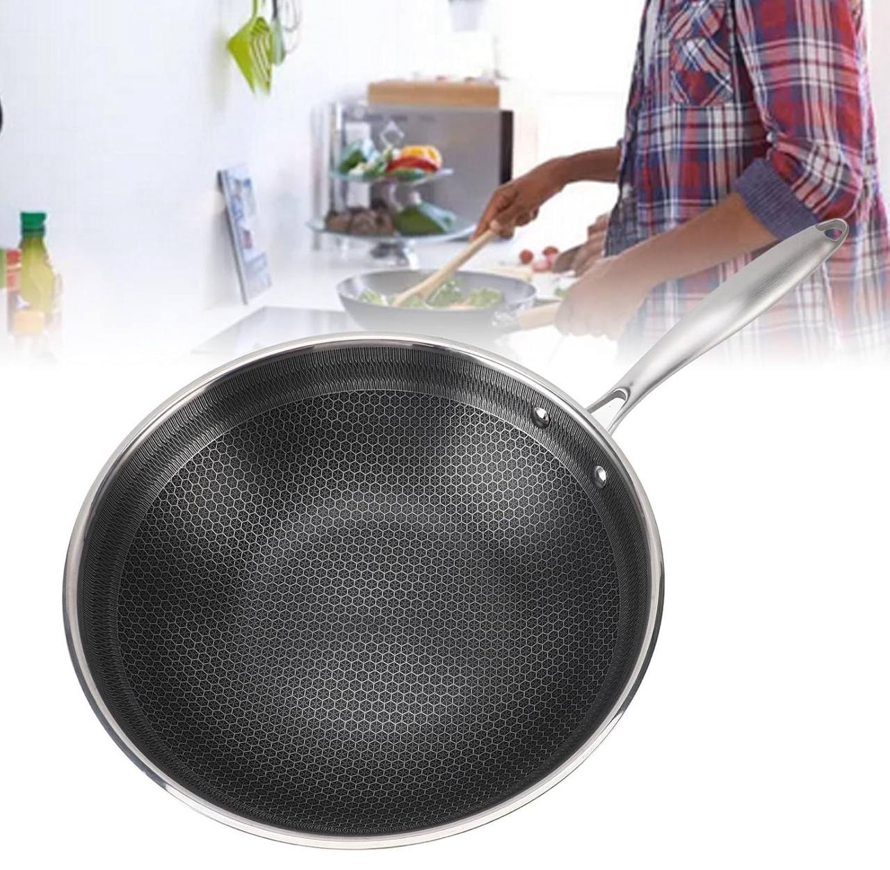 28cm Non-Stick Honeycomb Stainless Steel Frying Pan