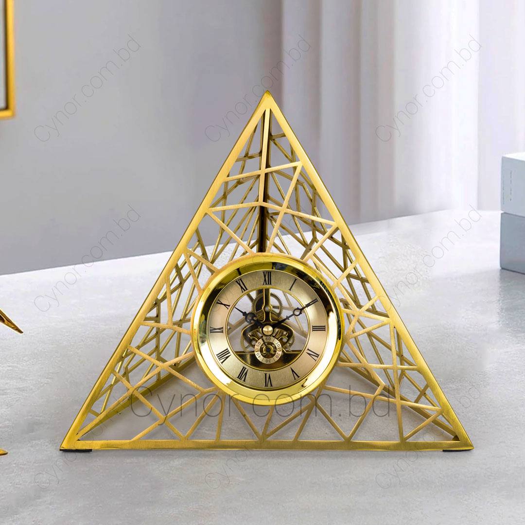 GOLDEN PYRAMID SHAPED METALLIC DESKTOP CLOCK