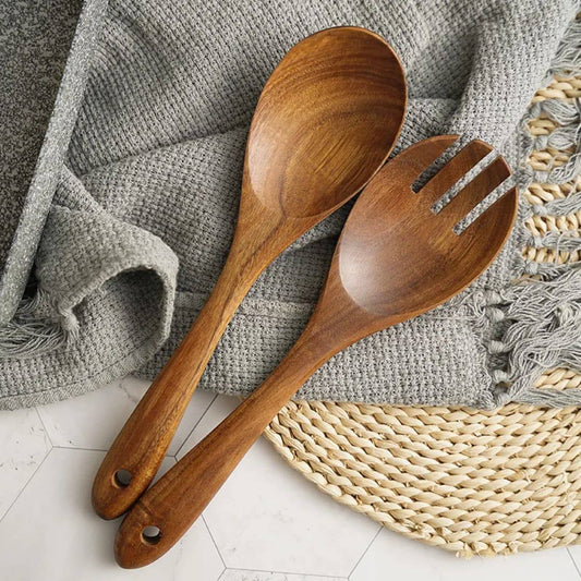 2-Piece Mahogany Wood Kitchen Utensil Set | Premium & Eco-Friendly