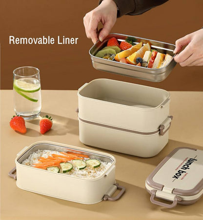 DOUBLE LAYERED LUNCH BOX WITH MATCHING LUNCH BAG